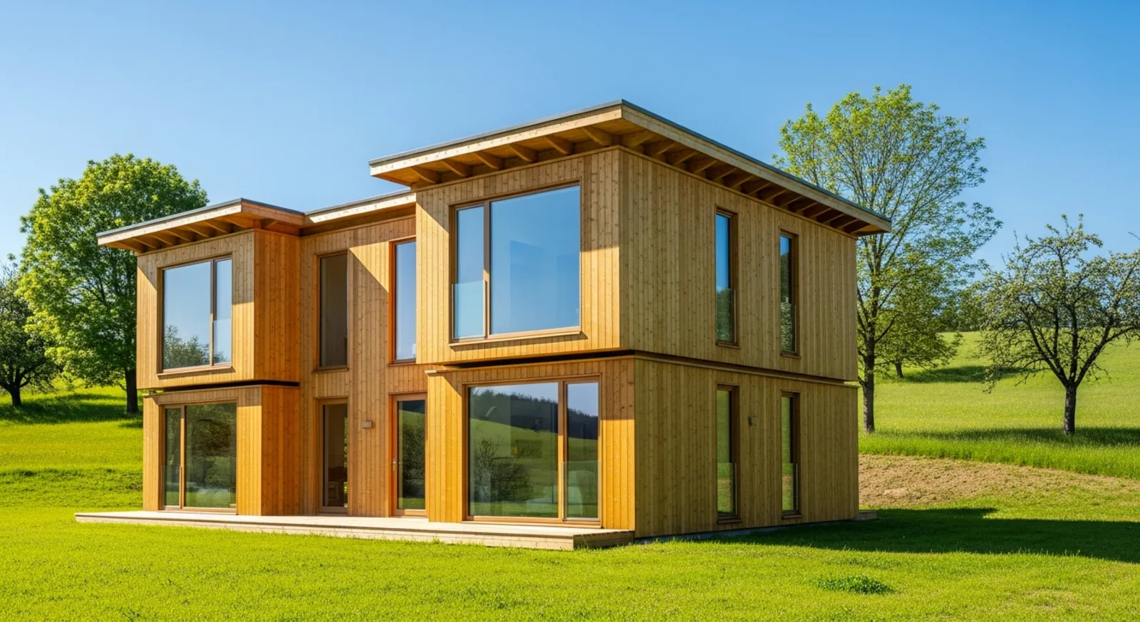 Modernes schlüsselfertiges Modulhaus aus Holz im KfW-40-Standard Modernes schlüsselfertiges Modulhaus aus Holz im KfW-40-Standard